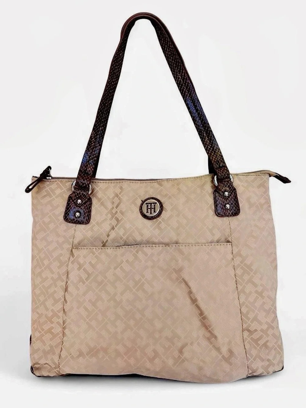 Tommy Hilfiger Beige Hobo Tote with Brown Handles